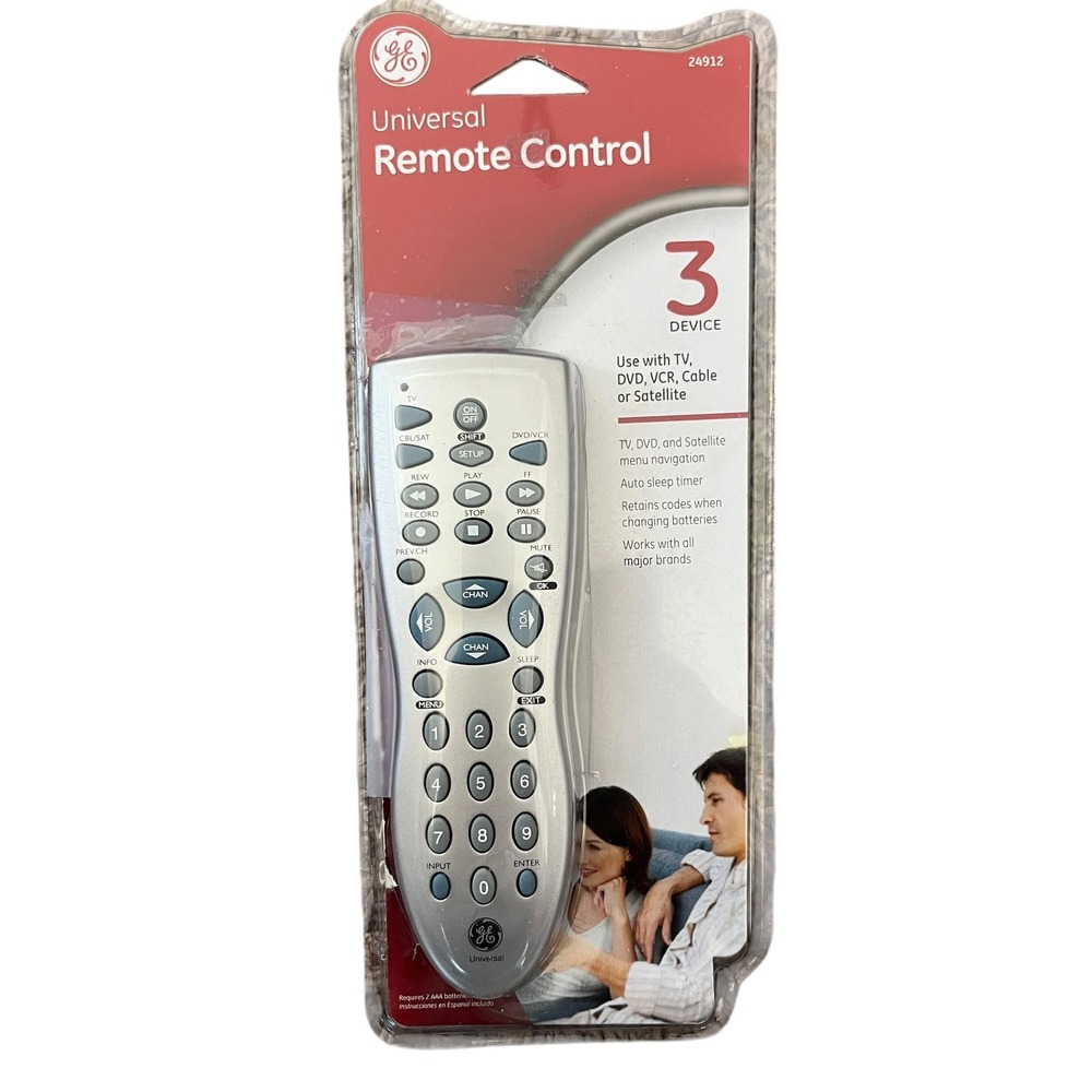 GE 24912 Universal Remote Control 3 Device TV DVD VCR Cable Satellite Silver NEW